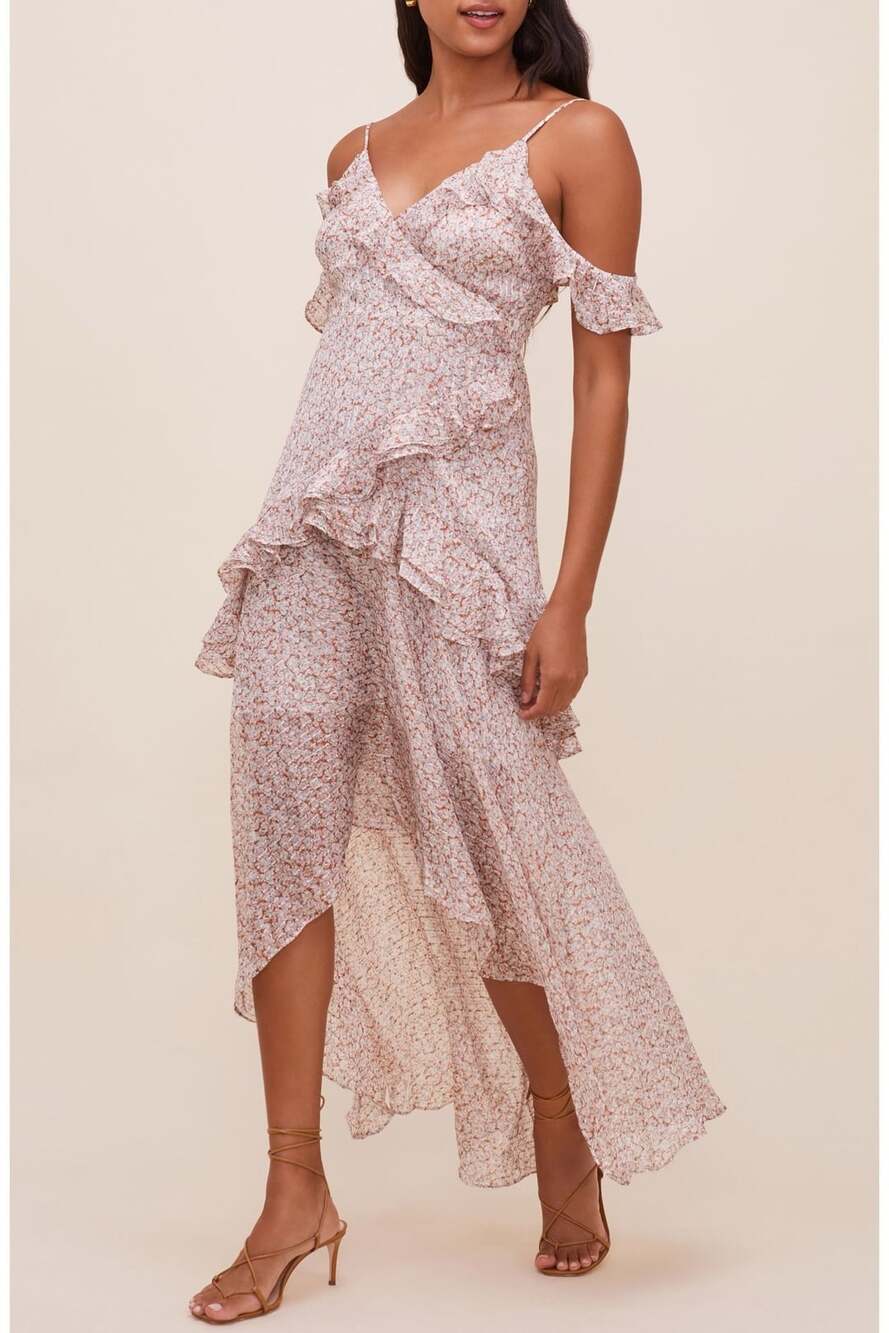 ASTR The Label Pemberley Floral Cold Shoulder High-Low Maxi Dress